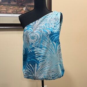 One-Shoulder Blue Floral Women's Top